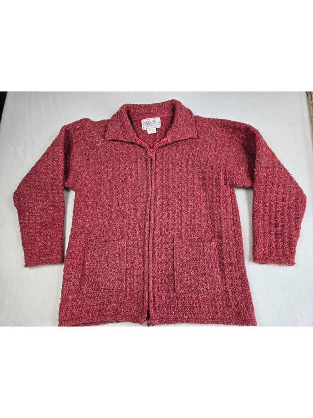 The Better Sweater Large Womens Pink Zip-Up Wool Cotton Sweater Pockets Ecuador